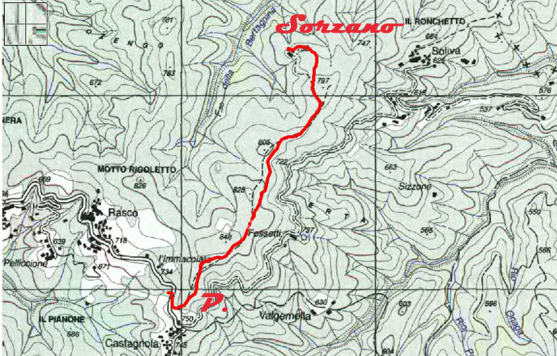 Mappa Rasco-Castagnola. Tracciato per Sorzano