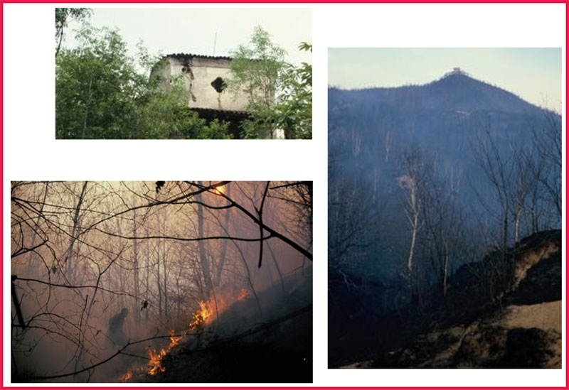 Problemi della collina di San Bernardo negli anni Settanta: l'oratorio che mostra le crepe do, incendi boschivi.